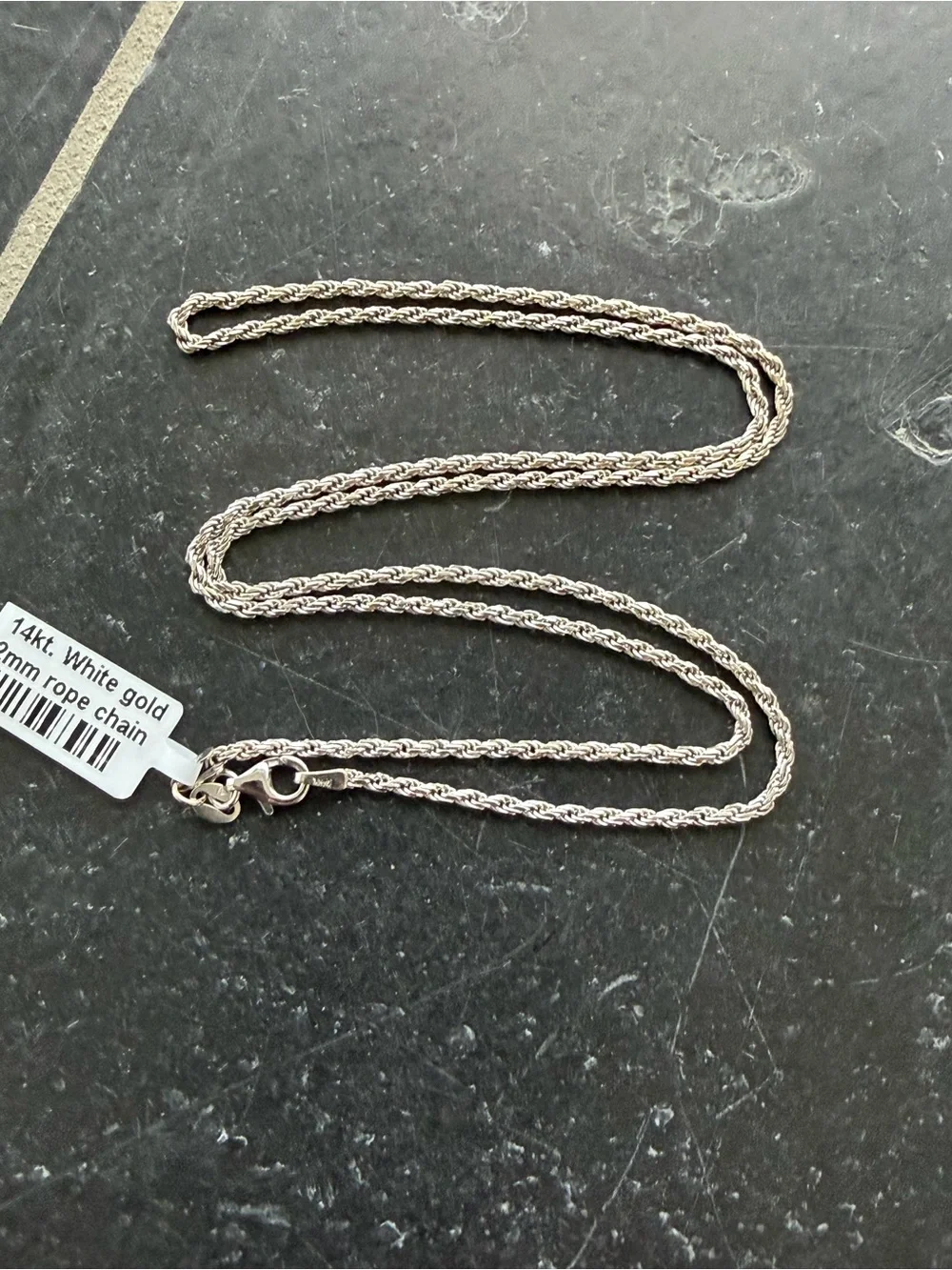14kt White Gold Rope Chain Necklace 21” long
